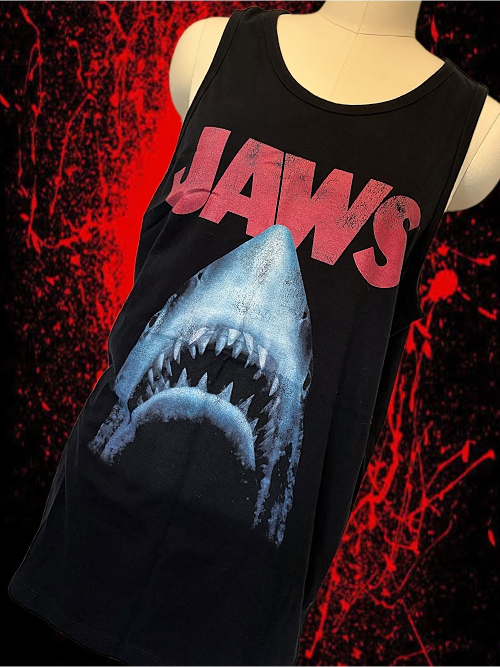 JAWS Black Graphic Tank Top XL - Picture 2 of 5